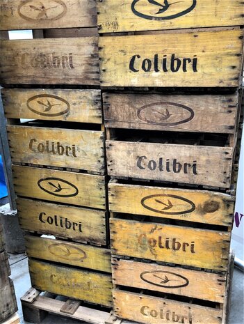 Houten brocante Flessenkrat - Colibri