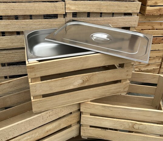 Stevige Houten kist L54 nieuw ( Geschikt voor binnenbak chafing dish  )  