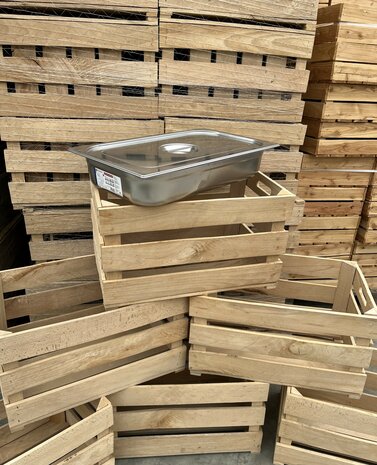 Stevige Houten kist L54 nieuw ( Geschikt voor binnenbak chafing dish  )  