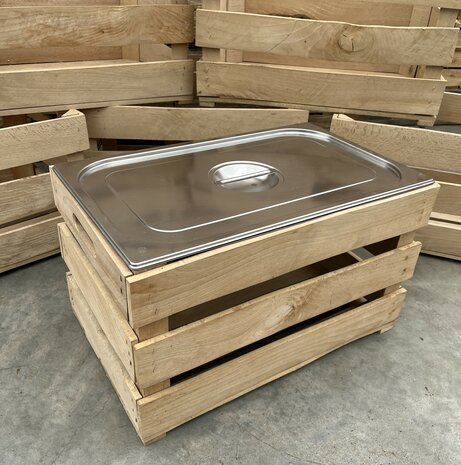 Stevige Houten kist L54 nieuw ( Geschikt voor binnenbak chafing dish  )  