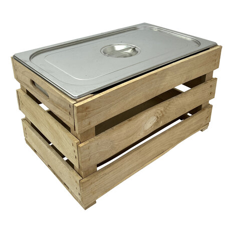 Stevige Houten kist L54 nieuw ( Geschikt voor binnenbak chafing dish  )  