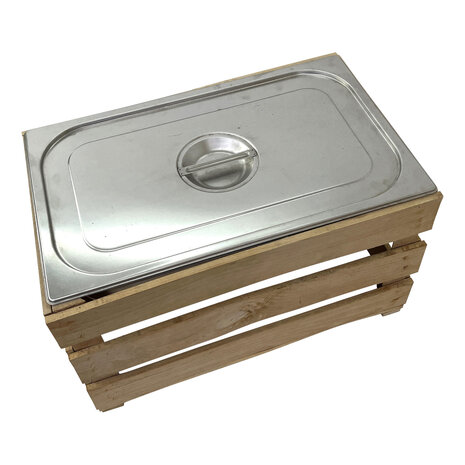 Stevige Houten kist L54 nieuw ( Geschikt voor binnenbak chafing dish  )  