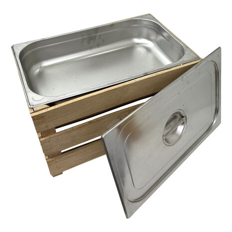 Stevige Houten kist L54 nieuw ( Geschikt voor binnenbak chafing dish  )  