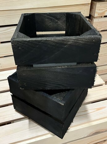 Nieuw houten kistje L22xB20xH16 zwart 