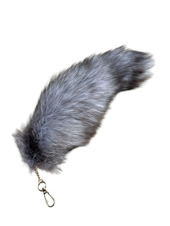 Vossenstaart 35cm  Grijs gemeleerd (met sleutelhanger)