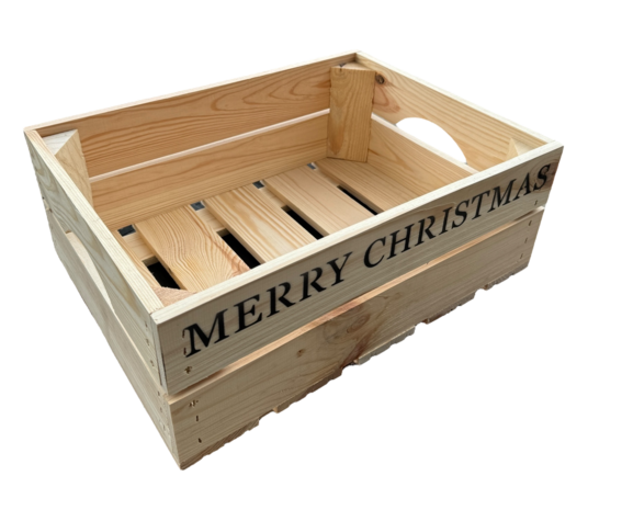 Nieuw kistje met handgrepen L40xB30xH15 Merry Christmas