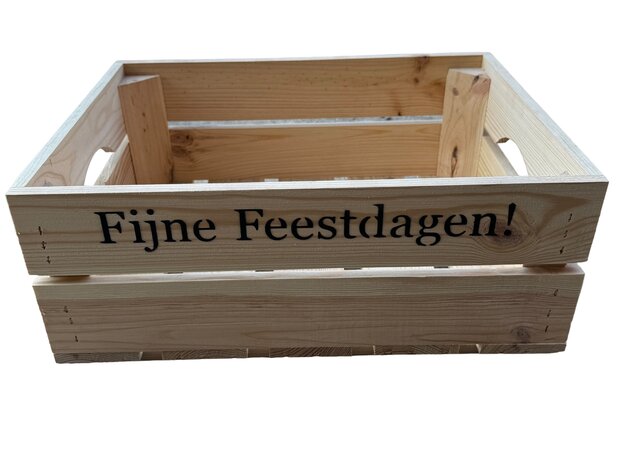 Nieuw kistje met handgrepen L40xB30xH15 Fijne Feestdagen