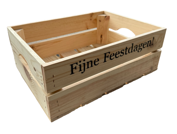 Nieuw kistje met handgrepen L40xB30xH15 Fijne Feestdagen