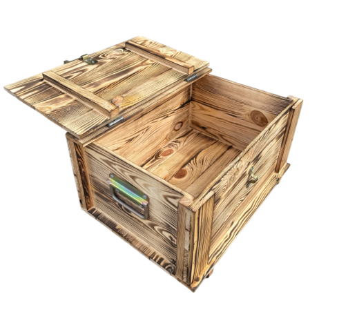 Decoratieve Kist met deksel en handgrepen Gebrand - &#039;Schatkist&#039;