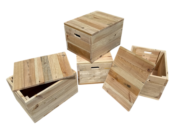 Kistje met losse deksel zeer stevig, nieuw gemaakt van gebruikt hout - Naturel 40cm 