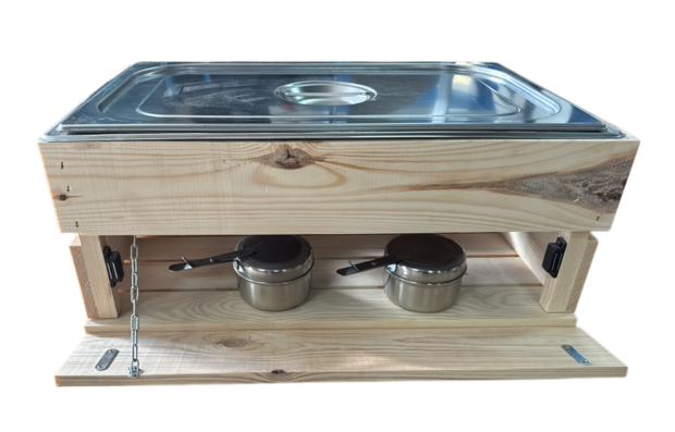 Kist voor gastronormbak nieuw naturel 55.5cm  losse plank - magneetjes( Geschikt voor waterbak en binnenbak&nbsp;chafing dish&nbsp; )