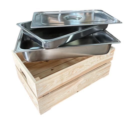 Kist voor gastronormbak nieuw naturel 55.5cm  losse plank - magneetjes( Geschikt voor waterbak en binnenbak&nbsp;chafing dish&nbsp; )