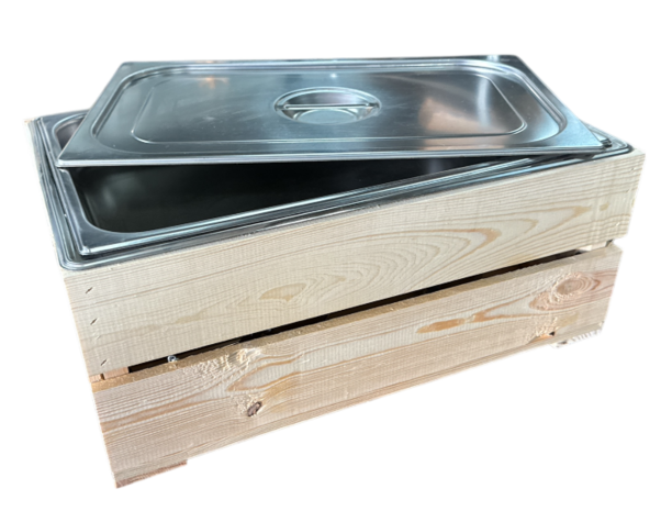 Kist voor gastronormbak nieuw naturel 55.5cm  losse plank - magneetjes( Geschikt voor waterbak en binnenbak&nbsp;chafing dish&nbsp; )