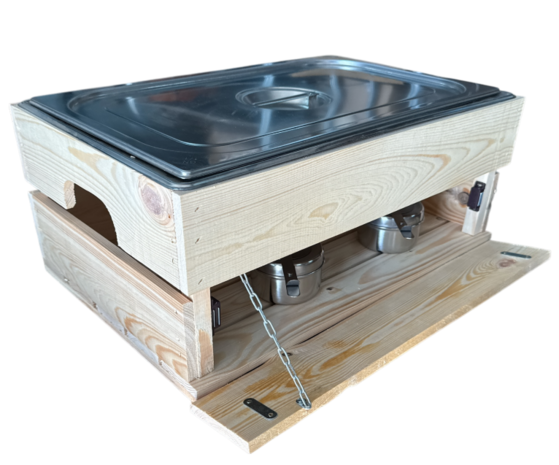 Kist voor gastronormbak nieuw naturel 55.5cm  losse plank - magneetjes( Geschikt voor waterbak en binnenbak&nbsp;chafing dish&nbsp; )