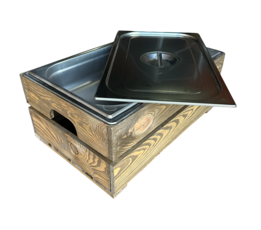 Licht beschadigd (4x) Kist voor gastronormbak nieuw Old Brown 55.5cm  losse plank - magneetjes( Geschikt voor waterbak en binnenbak&nbsp;chafing dish&nbsp; )
