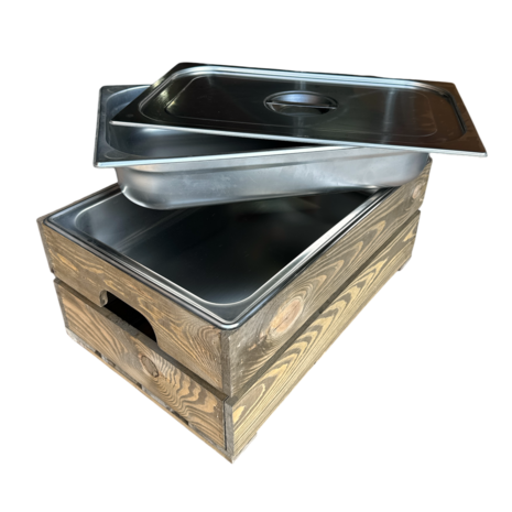 Licht beschadigd (4x) Kist voor gastronormbak nieuw Old Brown 55.5cm  losse plank - magneetjes( Geschikt voor waterbak en binnenbak&nbsp;chafing dish&nbsp; )