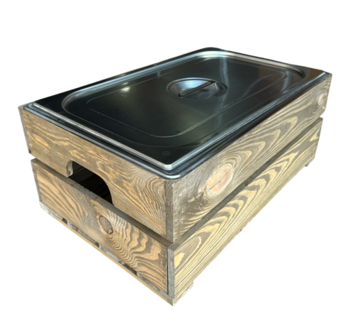 Licht beschadigd (4x) Kist voor gastronormbak nieuw Old Brown 55.5cm  losse plank - magneetjes( Geschikt voor waterbak en binnenbak&nbsp;chafing dish&nbsp; )