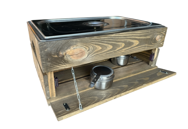 Licht beschadigd (4x) Kist voor gastronormbak nieuw Old Brown 55.5cm  losse plank - magneetjes( Geschikt voor waterbak en binnenbak&nbsp;chafing dish&nbsp; )