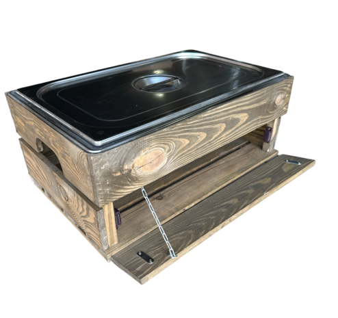 Licht beschadigd (4x) Kist voor gastronormbak nieuw Old Brown 55.5cm  losse plank - magneetjes( Geschikt voor waterbak en binnenbak&nbsp;chafing dish&nbsp; )