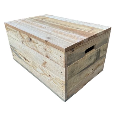 Klepkist XXL Zeer stevig zware kist met vaste deksel gemaakt van gebruikt hout - Naturel 79x50x40