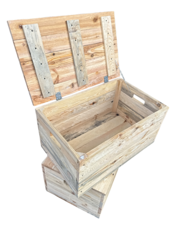 Klepkist XXL Zeer stevig zware kist met vaste deksel gemaakt van gebruikt hout - Naturel 79x50x40