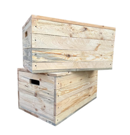 Klepkist XXL Zeer stevig zware kist met vaste deksel gemaakt van gebruikt hout - Naturel 79x50x40