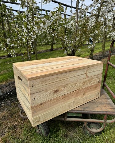 Klepkist XXL Zeer stevig zware kist met vaste deksel gemaakt van gebruikt hout - Naturel 79x50x40