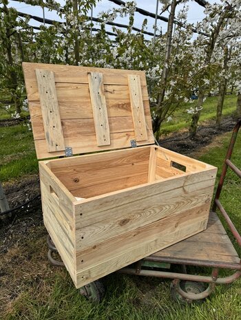 Klepkist XXL Zeer stevig zware kist met vaste deksel gemaakt van gebruikt hout - Naturel 79x50x40