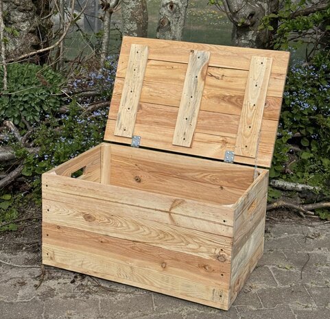 Klepkist XXL Zeer stevig zware kist met vaste deksel gemaakt van gebruikt hout - Naturel 79x50x40