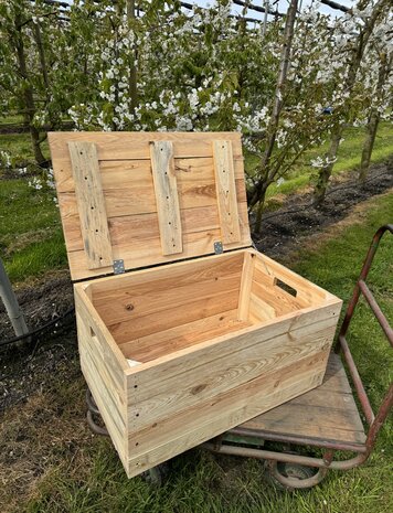 Klepkist XXL Zeer stevig zware kist met vaste deksel gemaakt van gebruikt hout - Naturel 79x50x40