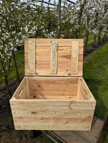 Klepkist XXL Zeer stevig zware kist met vaste deksel gemaakt van gebruikt hout - Naturel 79x50x40