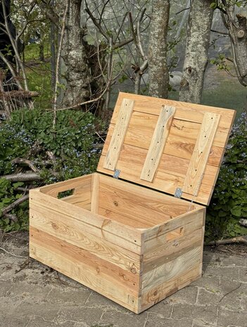 Klepkist XXL Zeer stevig zware kist met vaste deksel gemaakt van gebruikt hout - Naturel 79x50x40