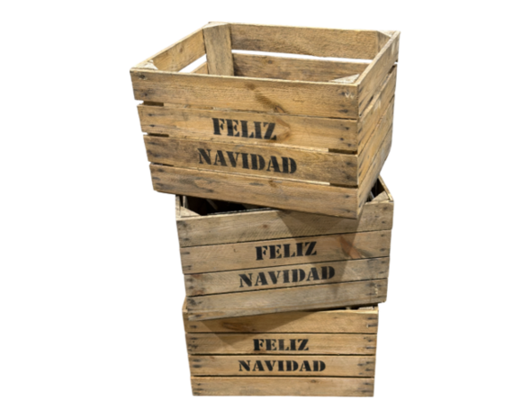 Gebruikte houten fruitkist - Feliz Navidad &ndash; L50xB40xH30cm