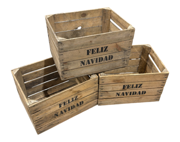 Gebruikte houten fruitkist - Feliz Navidad &ndash; L50xB40xH30cm