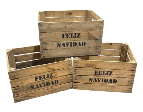 Gebruikte houten fruitkist - Feliz Navidad &ndash; L50xB40xH30cm
