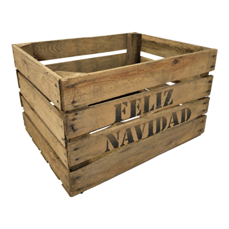 Gebruikte houten fruitkist - Feliz Navidad &ndash; L50xB40xH30cm