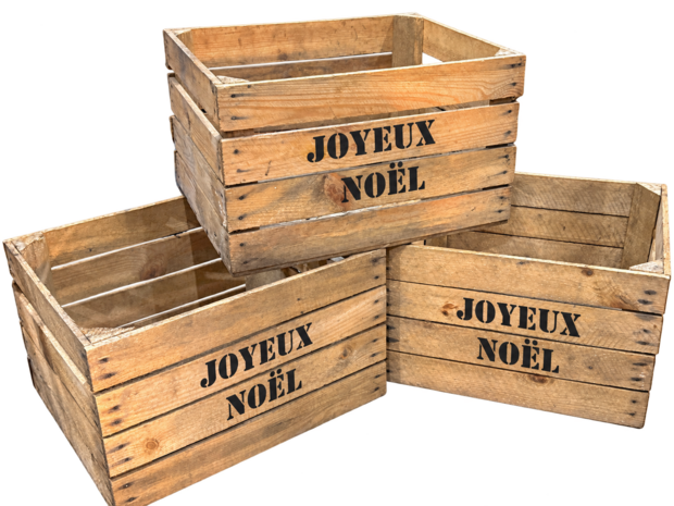 Gebruikte houten fruitkist - Joyeux No&euml;l &ndash; L50xB40xH30cm