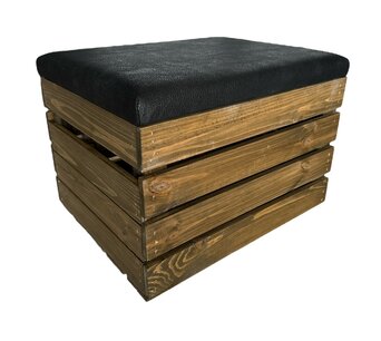 Zitkist  - Fruitkist - Meubelkist met zitting van zwart kunstleer. 